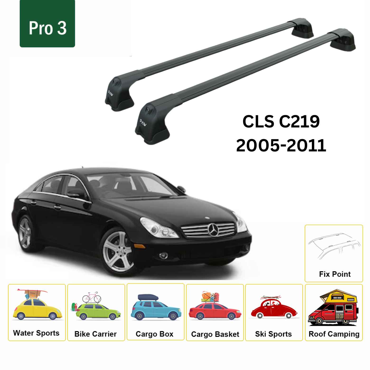 Paw Mercedes-Benz CLS (C219) 2005-2011 Ara Atkı Portbagaj Taşıyıcı - Pro 3 Siyah
