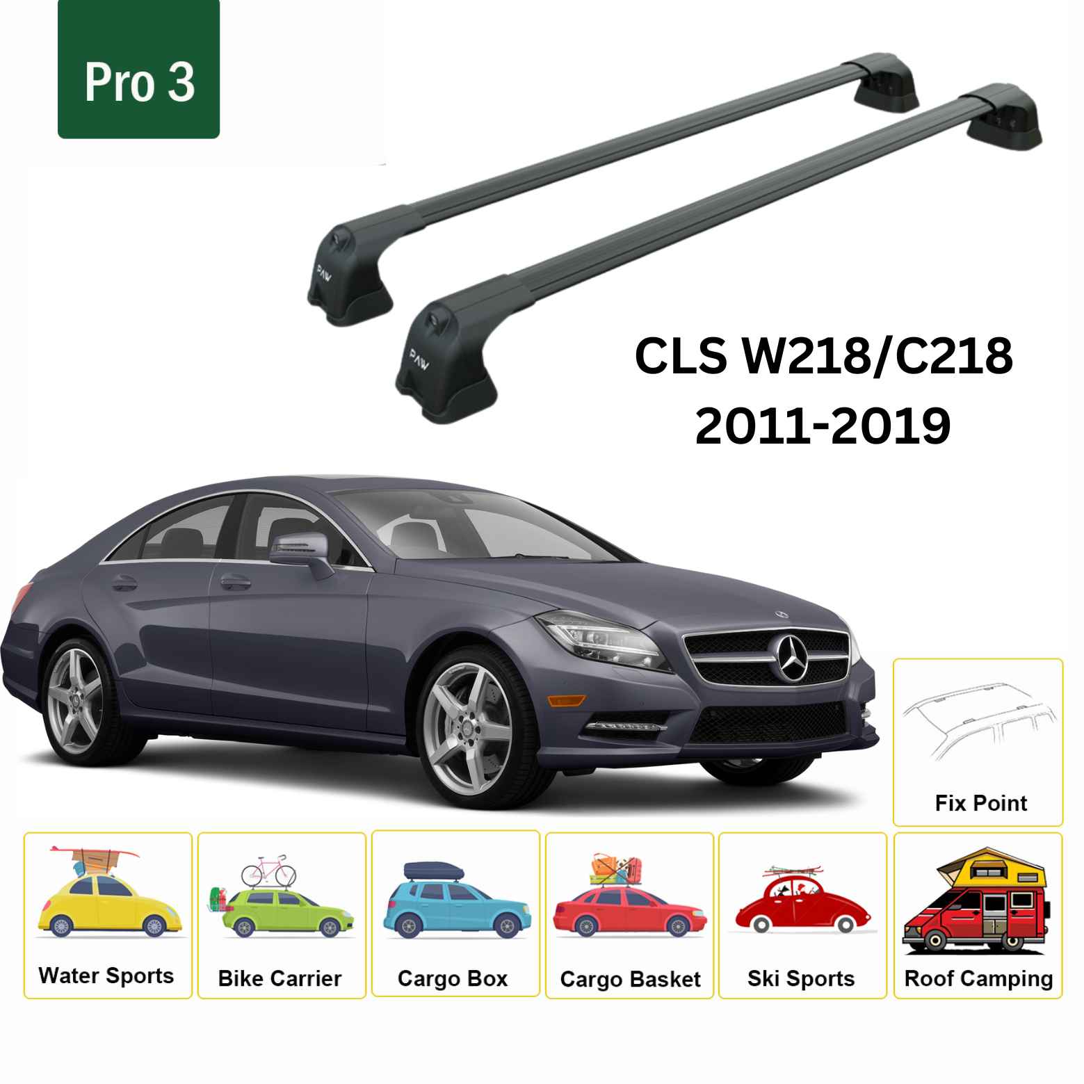 Paw Mercedes-Benz CLS (W218) 2011-2018 Ara Atkı Portbagaj Taşıyıcı - Pro 3 Siyah