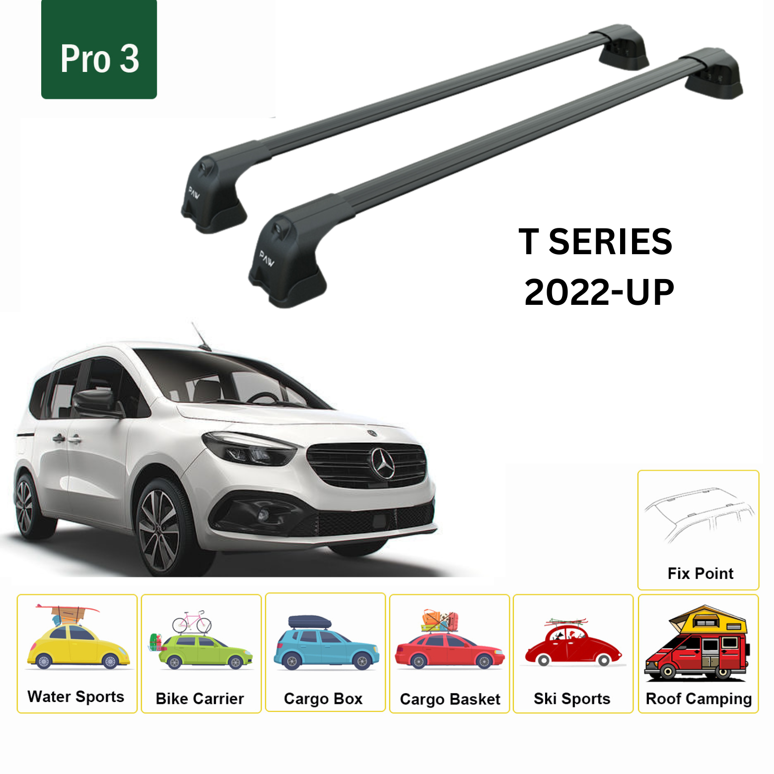 Paw Mercedes-Benz T-Serisi (2022-2025) Ara Atkı Portbagaj Taşıyıcı - Pro 3 Siyah