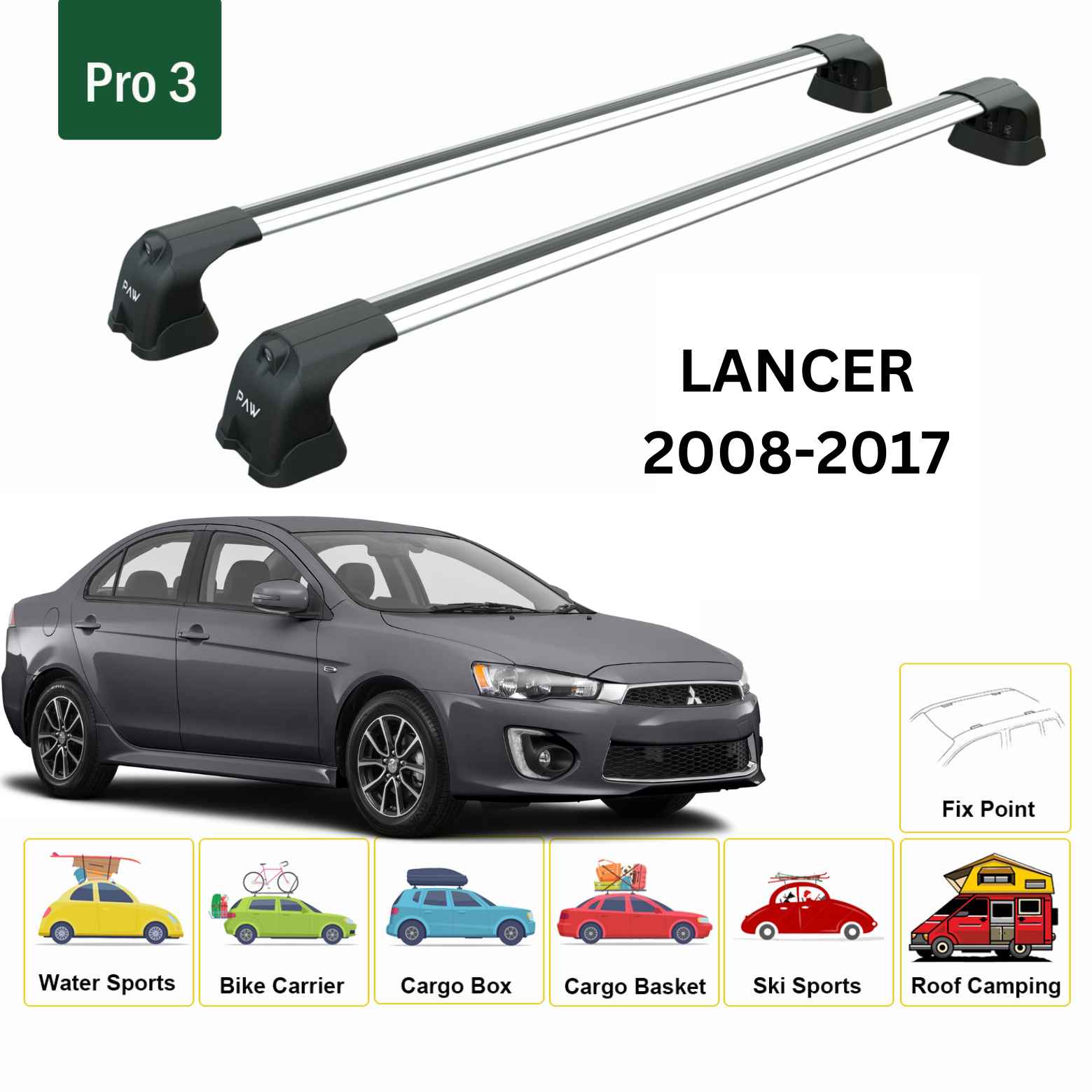 Paw Mitsubishi Lancer (2008-2012) Ara Atkı Portbagaj Taşıyıcı - Pro 3 Gri