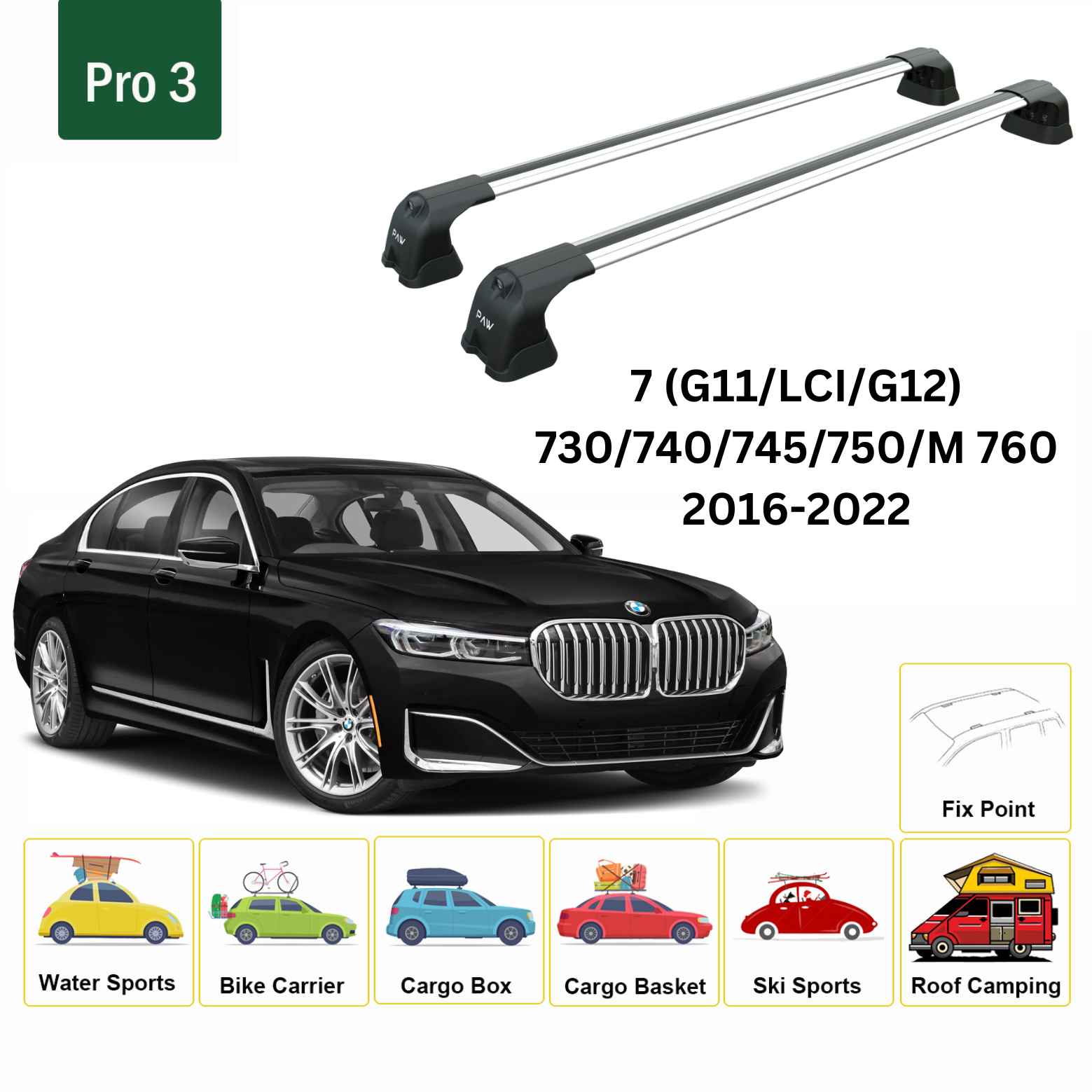 Paw BMW 7 Serisi G11/G12 LCI (2016-2022) Ara Atkı Portbagaj Taşıyıcı Pro 3 Gri