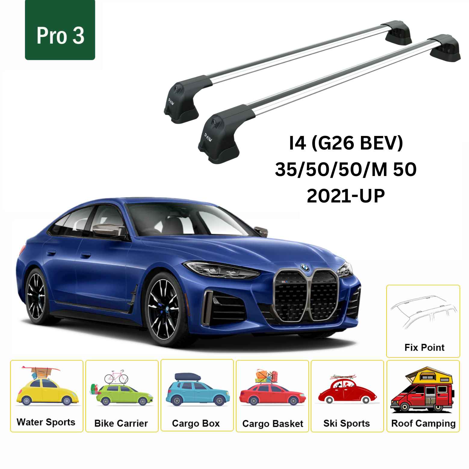 Paw BMW i4 G26 BEV (2021-2025) Ara Atkı Portbagaj Taşıyıcı Pro 3 Gri