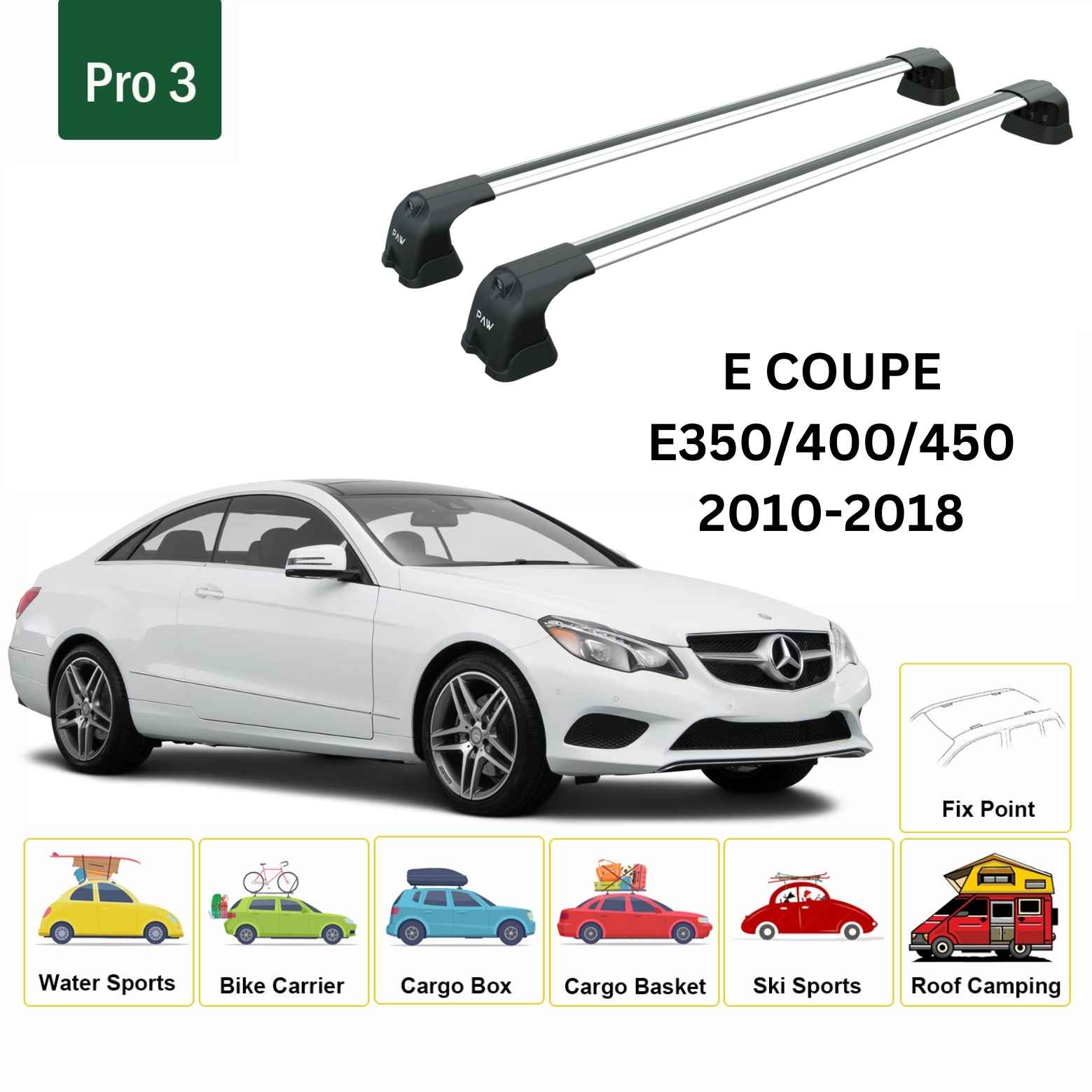 Paw Mercedes-Benz E-Serisi Coupe (C207) 2009-2017 Ara Atkı Portbagaj Taşıyıcı - Pro 3 Gri
