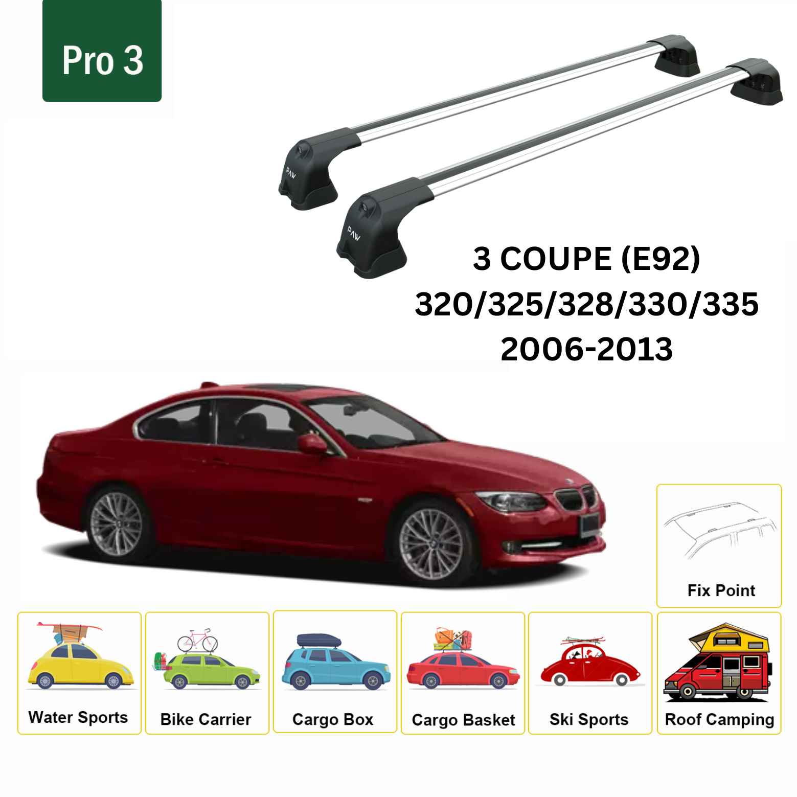 Bmw 3 Serisi Coupe E92 (2006-2013) Ara Atkı Portbagaj Taşıyıcı - Paw Pro 3 Gri