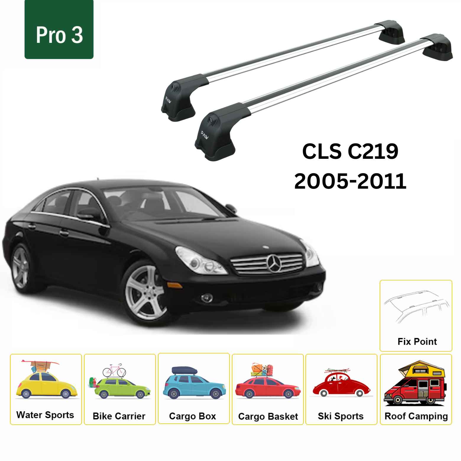 Mercedes Benz Cls C219 2005-2011 Portbagaj Taşıyıcı Ara Atkı Aparatı Paw Pro 3 Gri