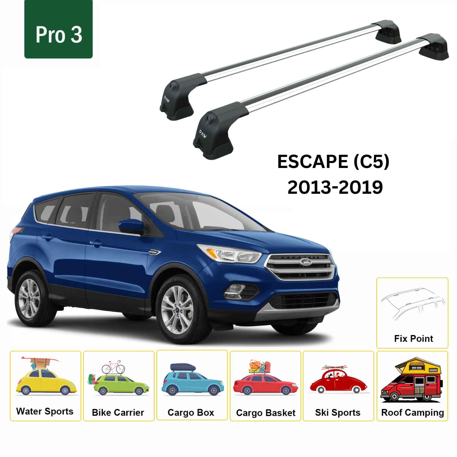 Paw Ford Escape (C5) 2013-2019 Ara Atkı Portbagaj Taşıyıcı - Pro 3 Gri
