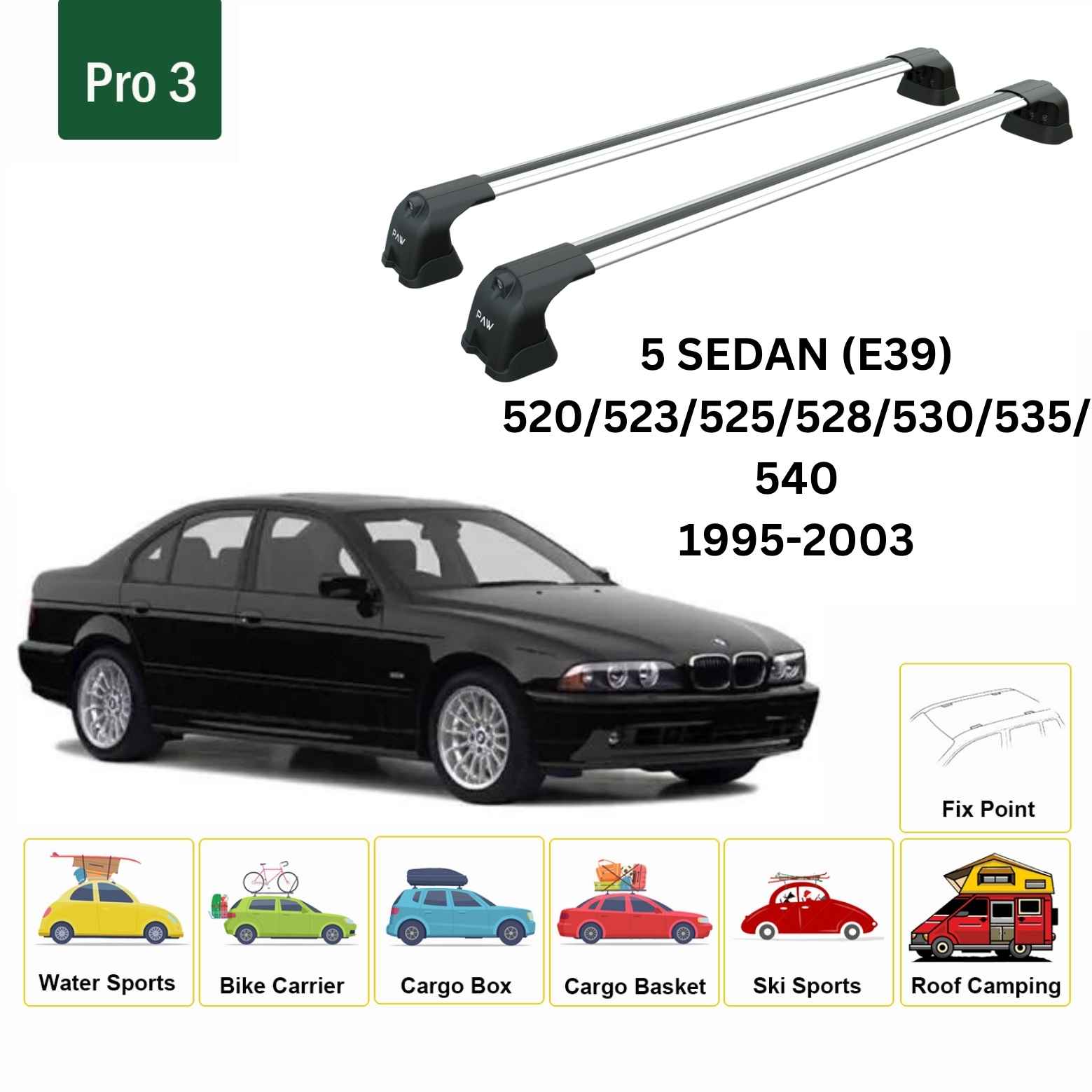 Paw BMW 5 Serisi Sedan E39 (1995-2003) Ara Atkı Portbagaj Taşıyıcı Pro 3 Gri