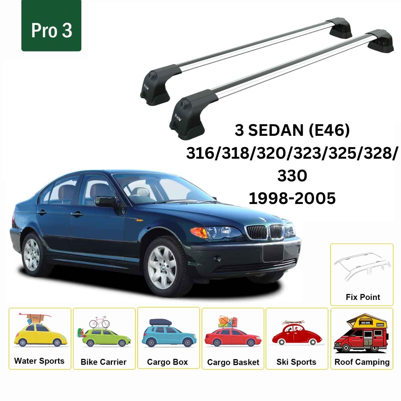 Paw BMW 3 Serisi Sedan E46 (1998-2005) Ara Atkı Portbagaj Taşıyıcı Pro 3 Gri