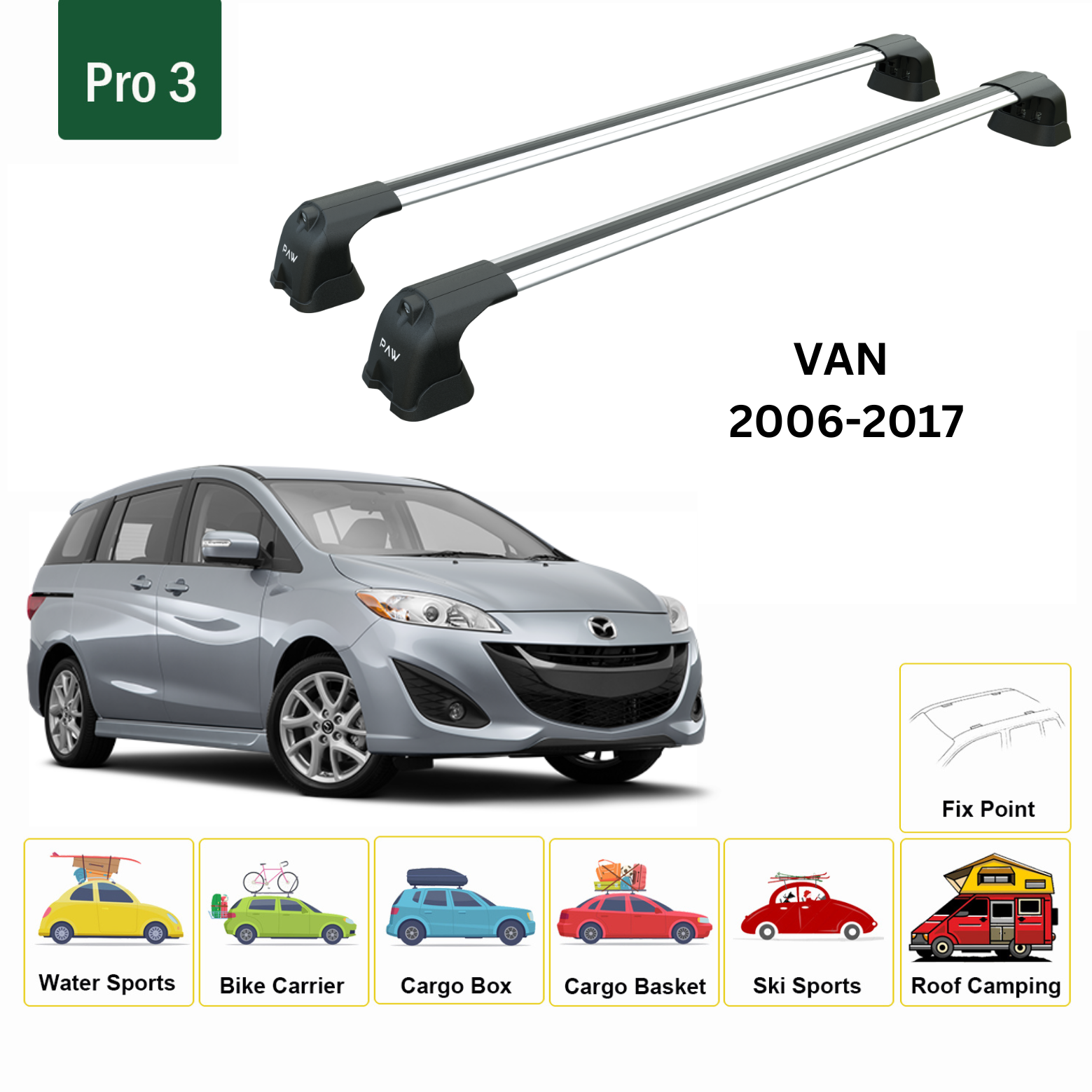 Paw Mazda 5 (CR/CW) 2006-2017 Ara Atkı Portbagaj Taşıyıcı - Pro 3 Gri