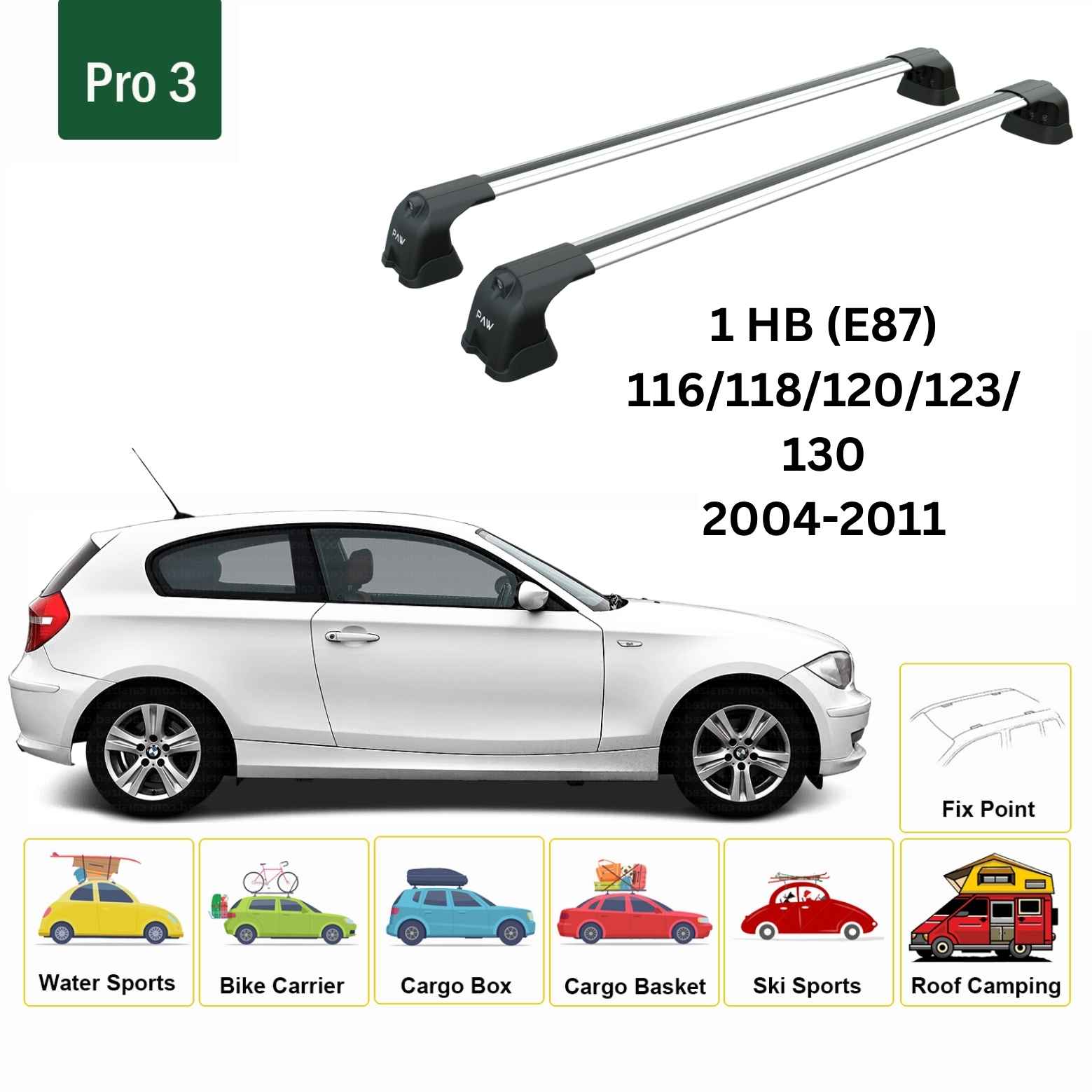 Bmw 1 Serisi Hatchback E87 (2004-2011) Ara Atkı Portbagaj Taşıyıcı - Paw Pro 3 Gri