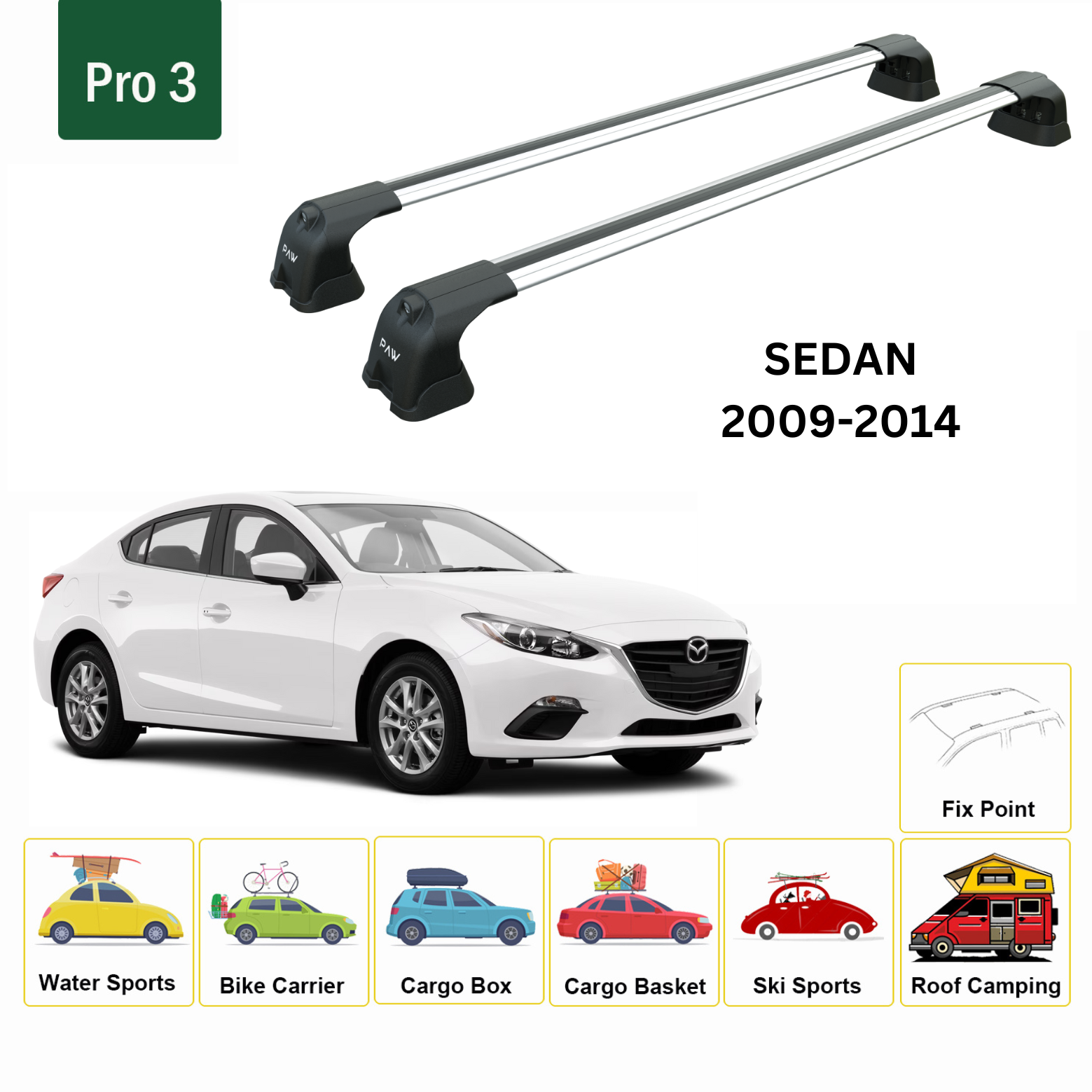 Paw Mazda 3 Sedan (BL) 2009-2014 Ara Atkı Portbagaj Taşıyıcı - Pro 3 Gri
