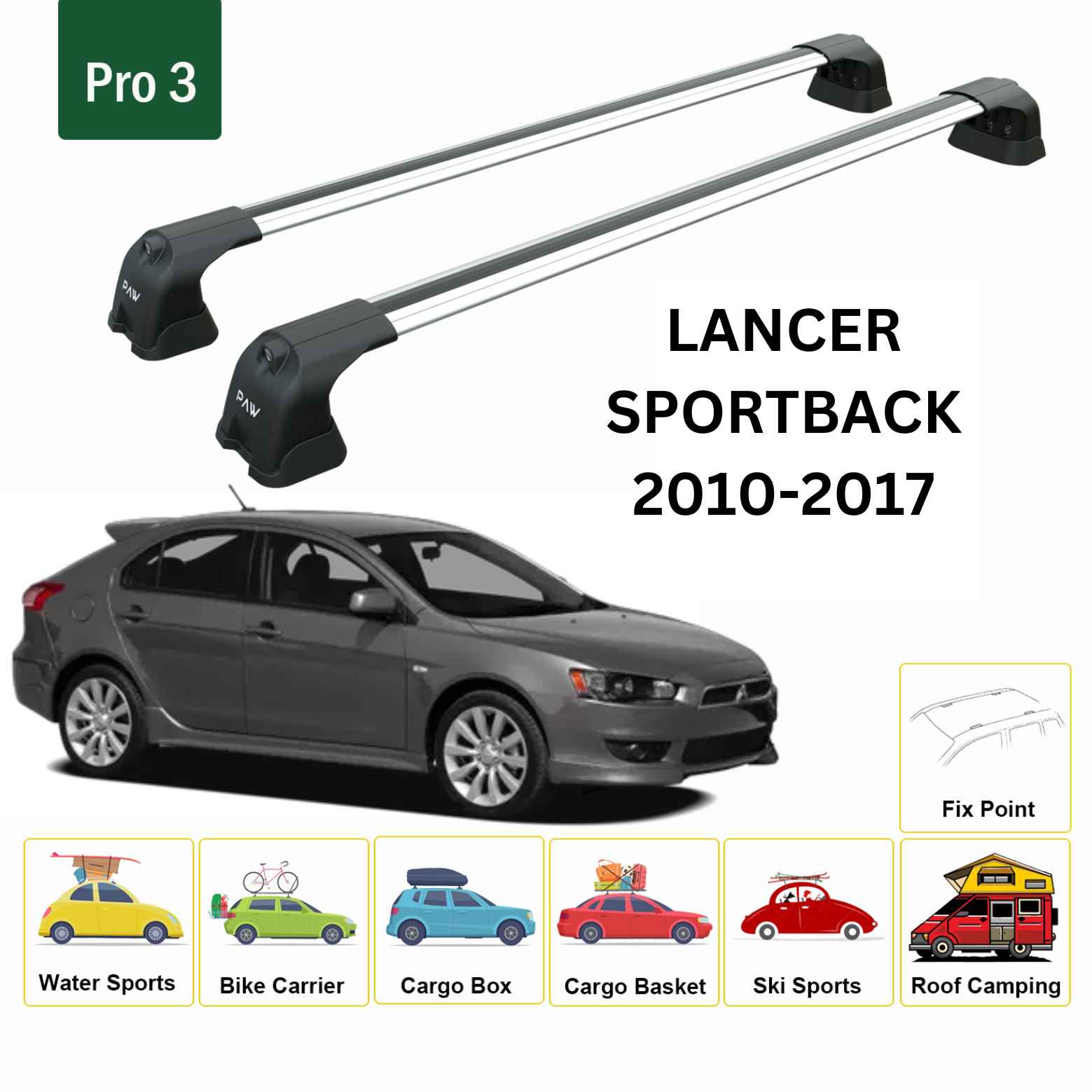 Paw Mitsubishi Lancer Sportback (2010-2017) Ara Atkı Portbagaj Taşıyıcı - Pro 3 Gri