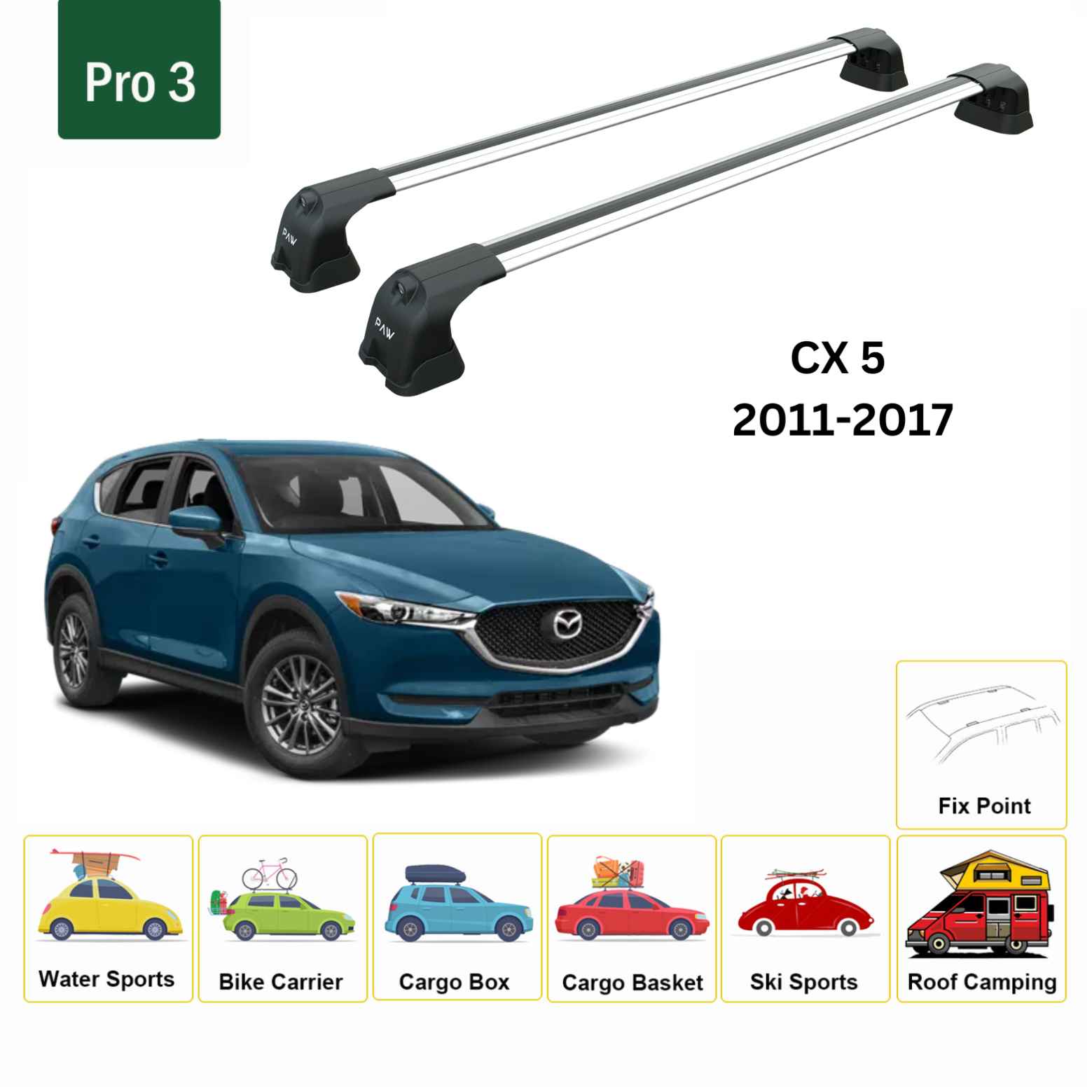Paw Mazda CX-5 (KE) 2011-2017 Ara Atkı Portbagaj Taşıyıcı - Pro 3 Gri