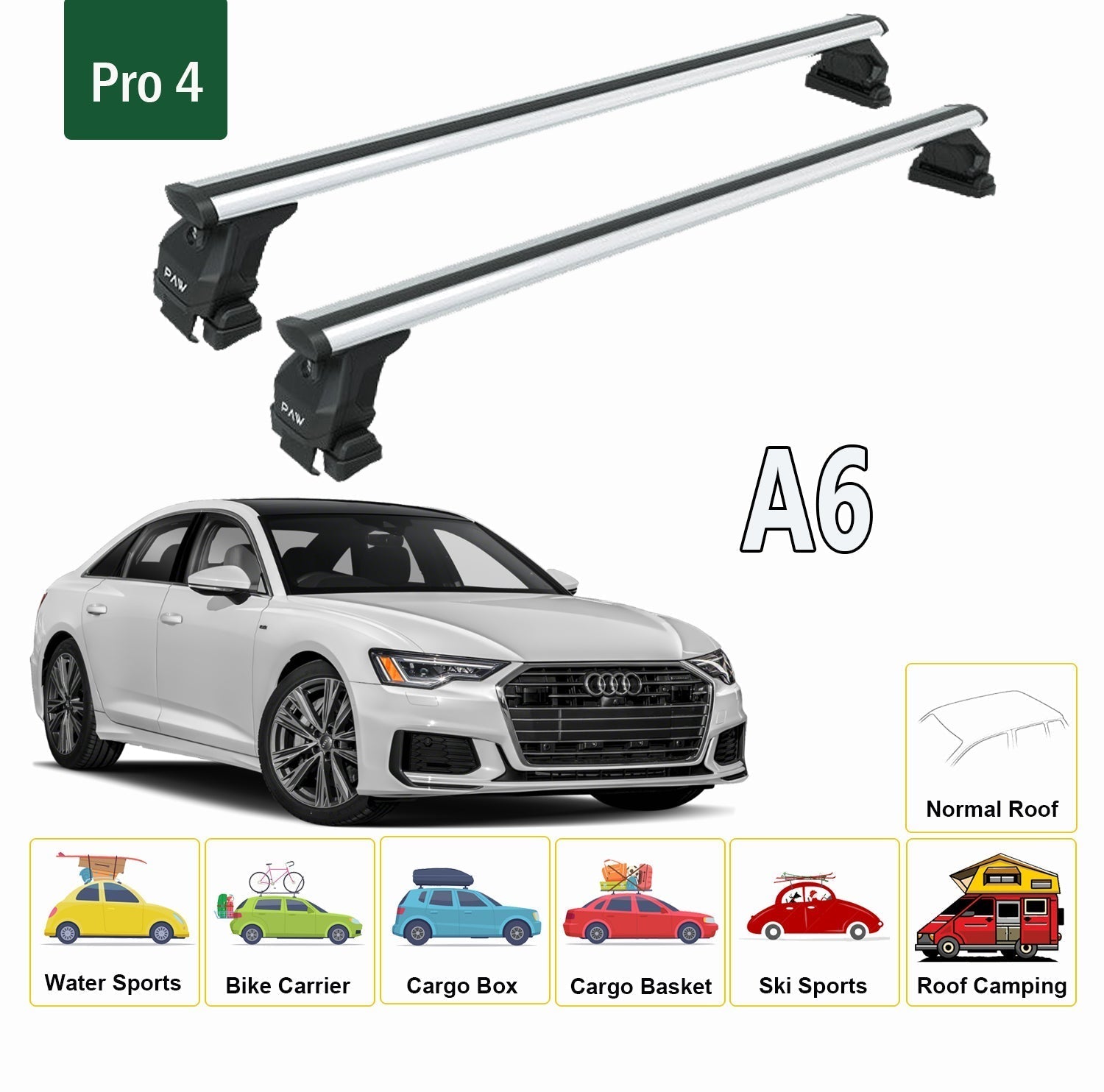 Audi A6 C8 Sedan 2018-2025 Oluksuz Üst Tavan Portbagaj Taşıyıcı Ara Atkısı Toros Serisi Pro 4 Gri