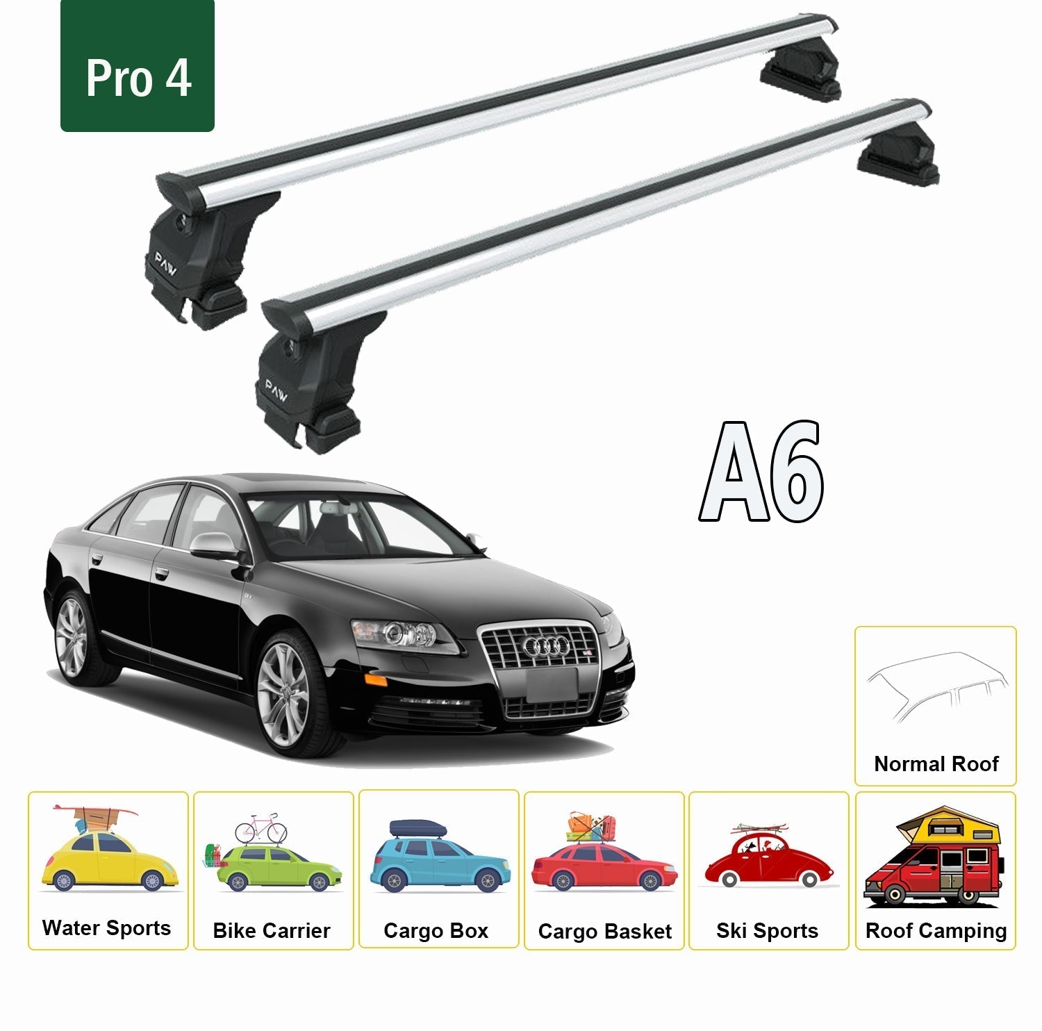Audi A6/S6/Rs6 C6 Sedan 2005-2011 Oluksuz Üst Tavan Portbagaj Taşıyıcı Ara Atkısı Toros Serisi Pro 4 Gri