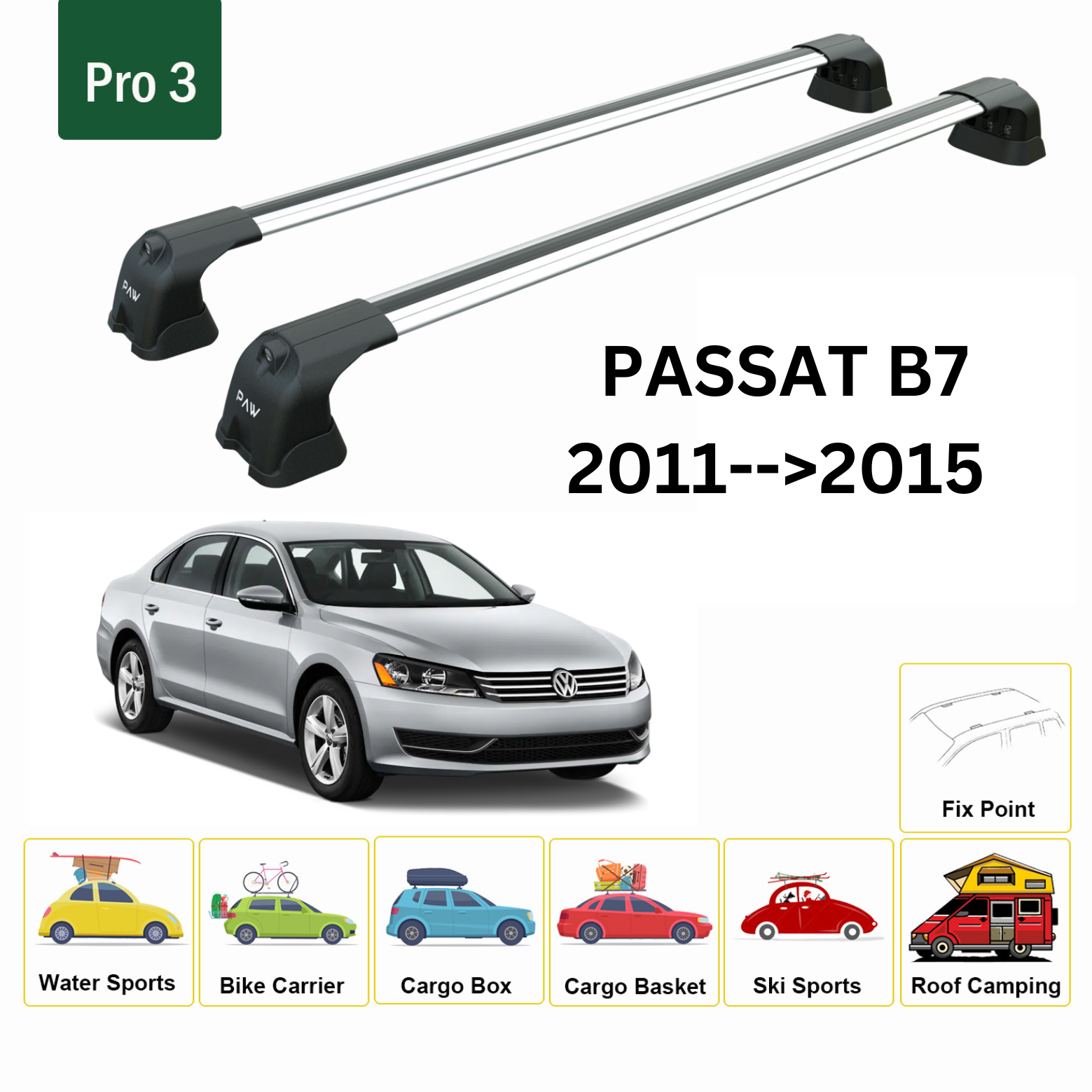 Volkswagen Passat Sedan B7 2011-2015 Oluksuz Üst Tavan Portbagaj Taşıyıcı Ara Atkısı Toros Pro 4 Gri