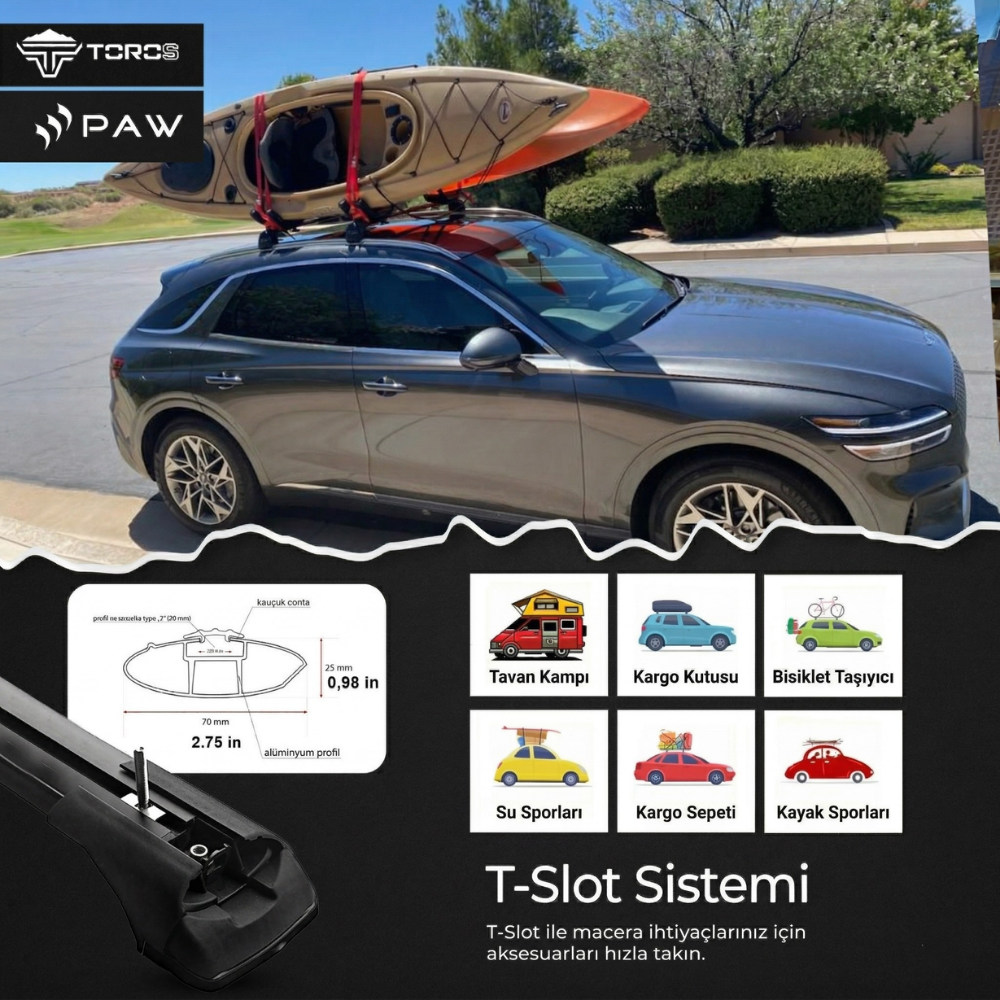 Kia Ev3 2024-2025 Portbagaj Taşıyıcı Ara Atkisi - Ara Bar Paw Pro 2 Gri