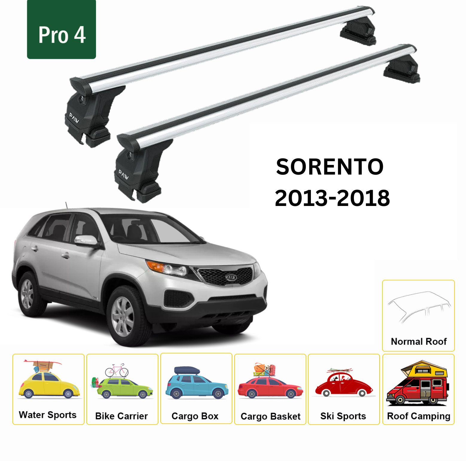 Kia Sorento 2013-2018 Oluksuz Üst Tavan Portbagaj Taşıyıcı Ara Atkısı Toros Serisi Pro 4 Gri