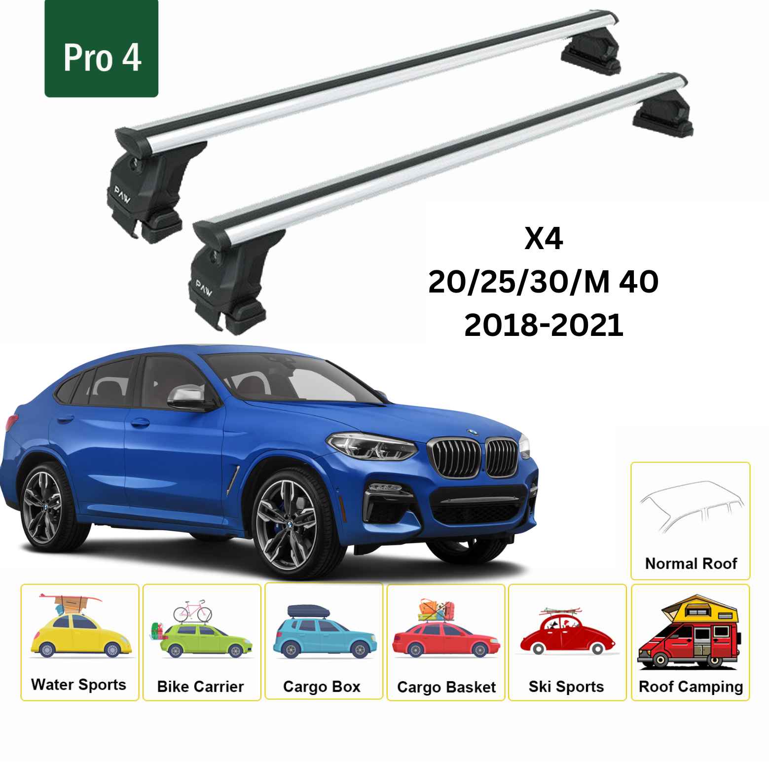 Bmw X4 2018-2021 Oluksuz Üst Tavan Portbagaj Taşıyıcı Ara Atkısı Toros Serisi Pro 4 Gri