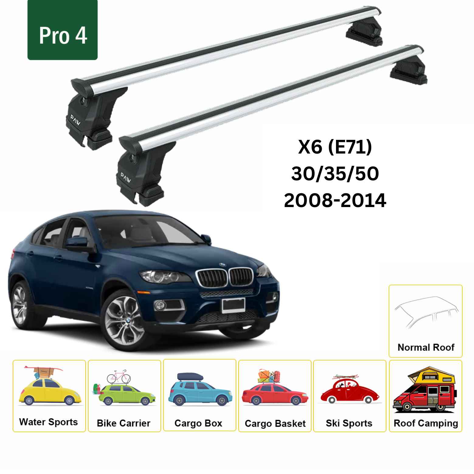 Bmw X6 (E71) 2008-2014 Oluksuz Üst Tavan Portbagaj Taşıyıcı Ara Atkısı Toros Serisi Pro 4 Gri