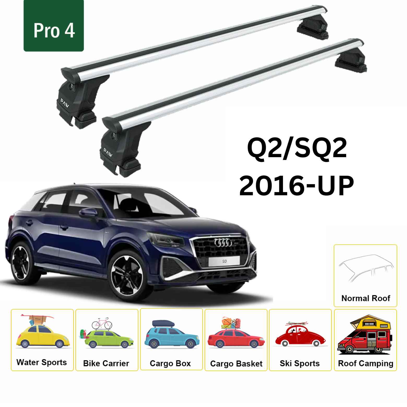 Audi Q2/Sq2 2016-2025 Oluksuz Üst Tavan Portbagaj Taşıyıcı Ara Atkısı Toros Serisi Pro 4 Gri