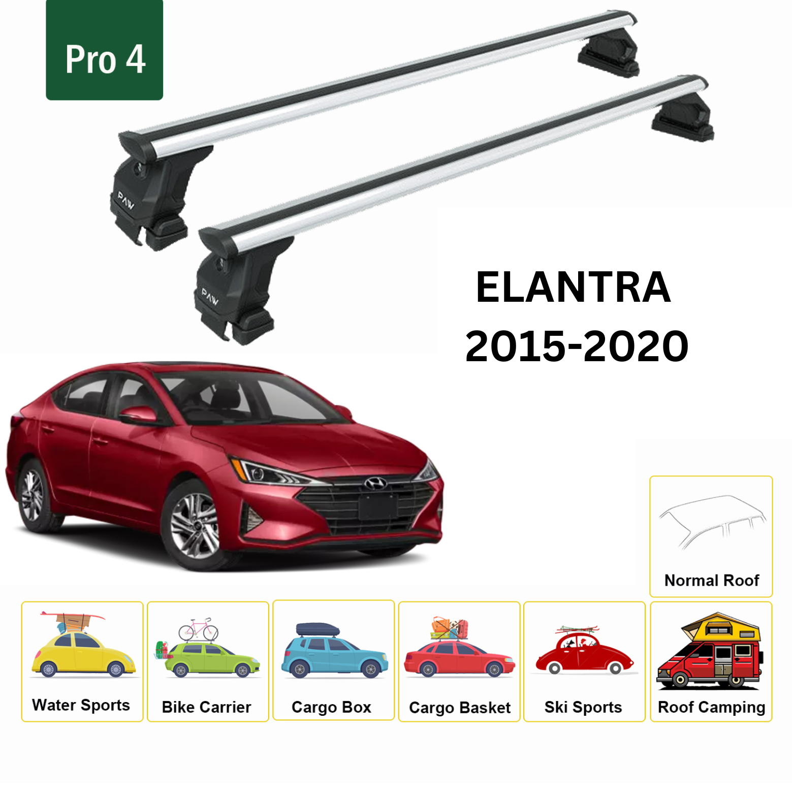 Hyundai Elantra 2015-2020 Oluksuz Üst Tavan Portbagaj Taşıyıcı Ara Atkısı Toros Serisi Pro 4 Gri