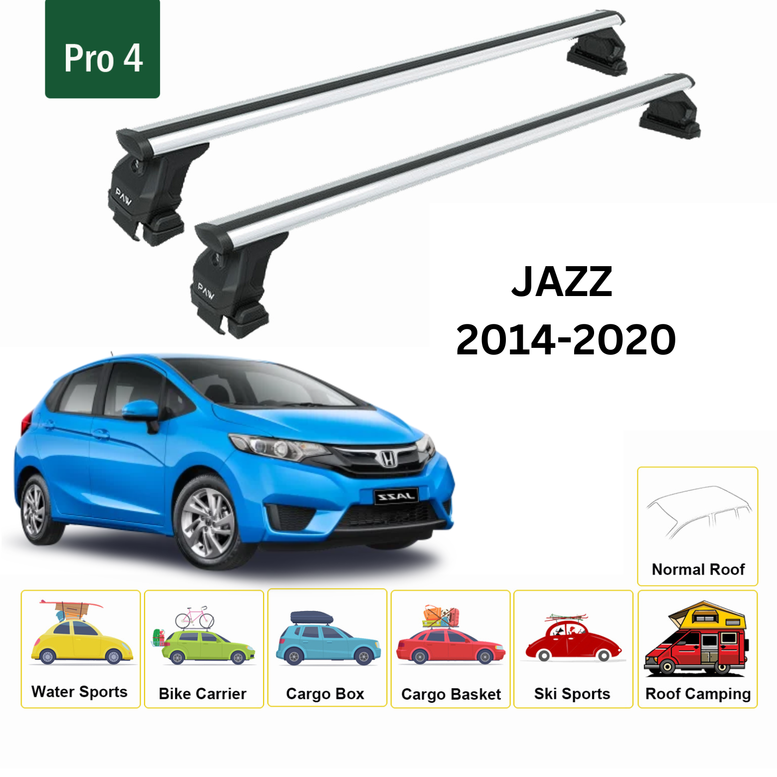 Honda Jazz 2014-2020 Oluksuz Üst Tavan Portbagaj Taşıyıcı Ara Atkısı Toros Serisi Pro 4 Gri