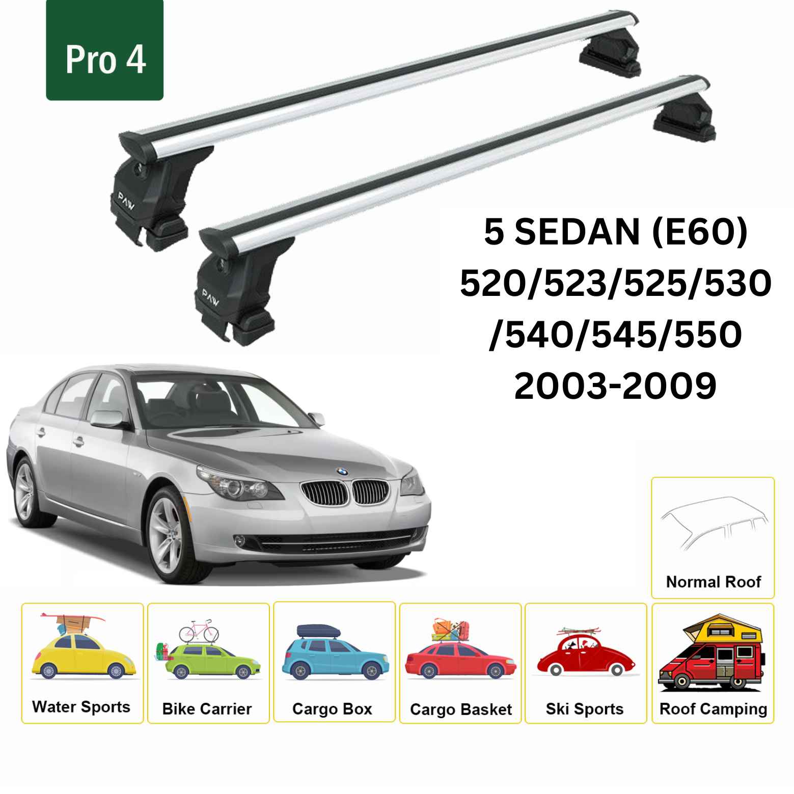 Bmw 5 Sedan E60 2003-2009 Oluksuz Üst Tavan Portbagaj Taşıyıcı Ara Atkısı Toros Serisi Pro 4 Gri