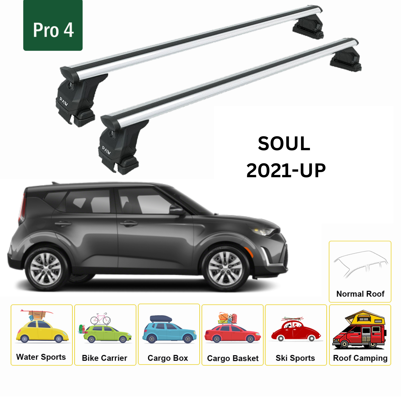 Kia Soul 2021-2025 Oluksuz Üst Tavan Portbagaj Taşıyıcı Ara Atkısı Toros Serisi Pro 4 Gri