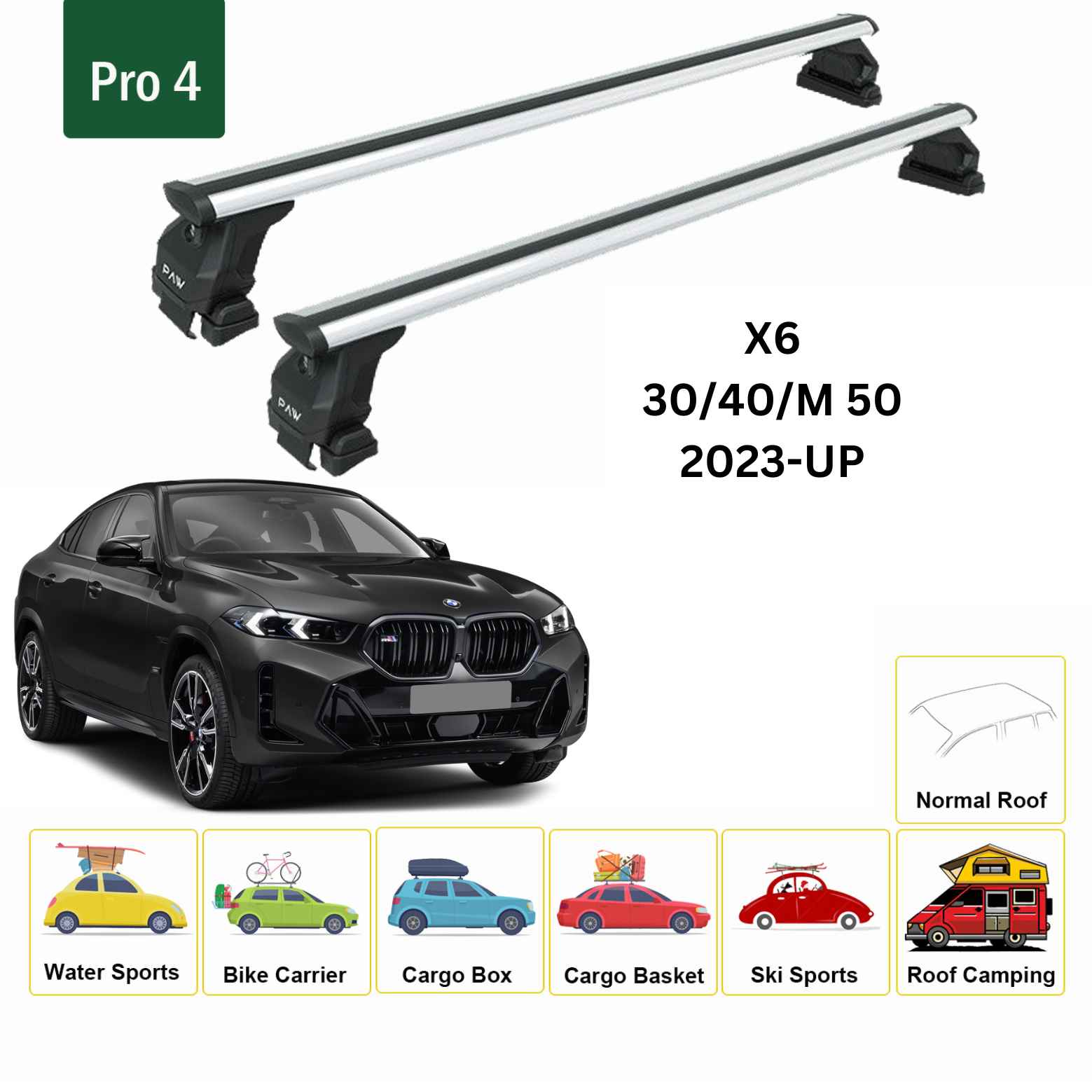 Bmw X6 2023-2025 Oluksuz Üst Tavan Portbagaj Taşıyıcı Ara Atkısı Toros Serisi Pro 4 Gri