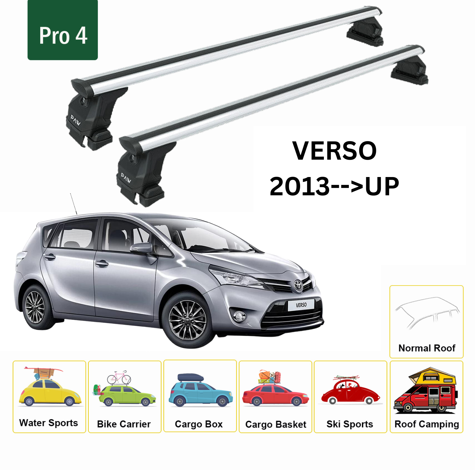 Toros Toyota Verso (2013-2018) Oluksuz Tavan Ara Atkı Portbagaj Taşıyıcı Pro 4 Gri
