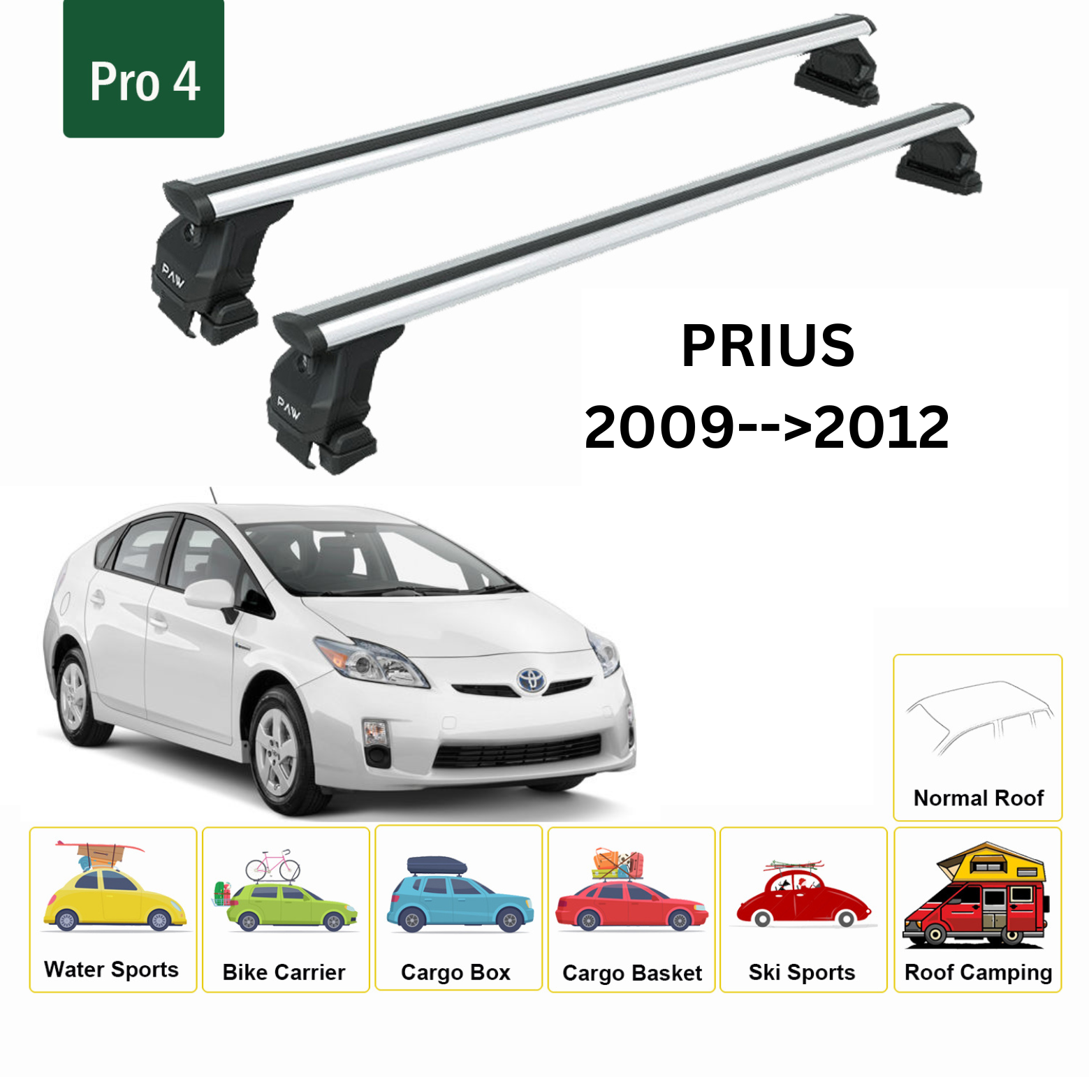 Toros Toyota Prius (2009-2012) Oluksuz Tavan Ara Atkı Portbagaj Taşıyıcı Pro 4 Gri