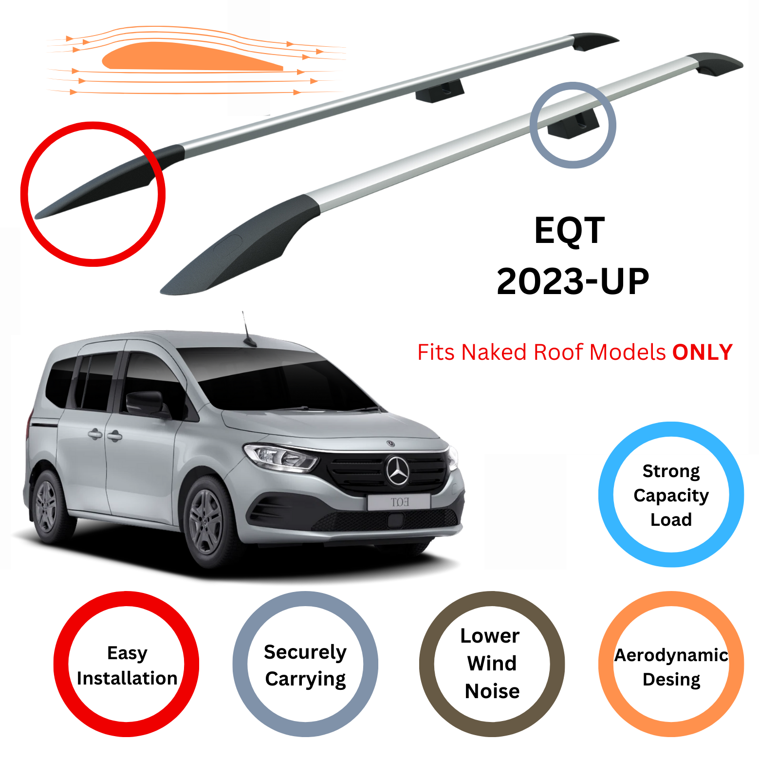 Paw Mercedes EQT (2023-2025) Tavan Çıtası Portbagaj Yan Ray - Ultimate Style Gri