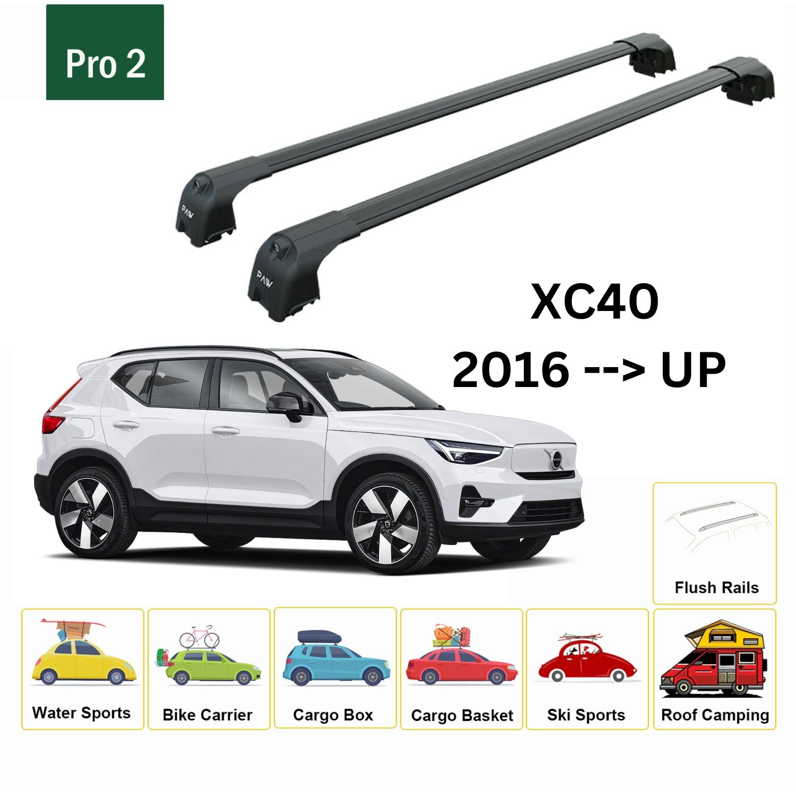 Volvo Xc40 2018-2025 Portbagaj Taşıyıcı Ara Atkisi - Ara Çubuk Paw Pro 2 Siyah