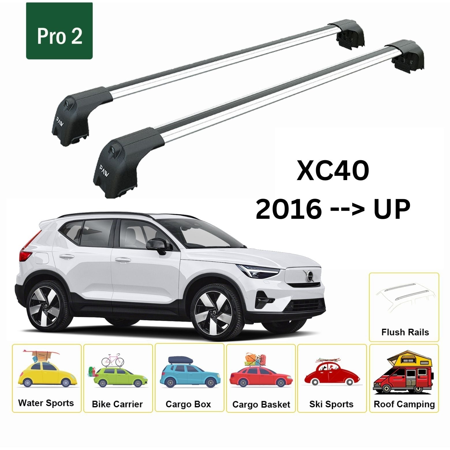 Volvo Xc40 2018-2025 Portbagaj Taşıyıcı Ara Atkisi - Ara Çubuk Paw Pro 2 Gri