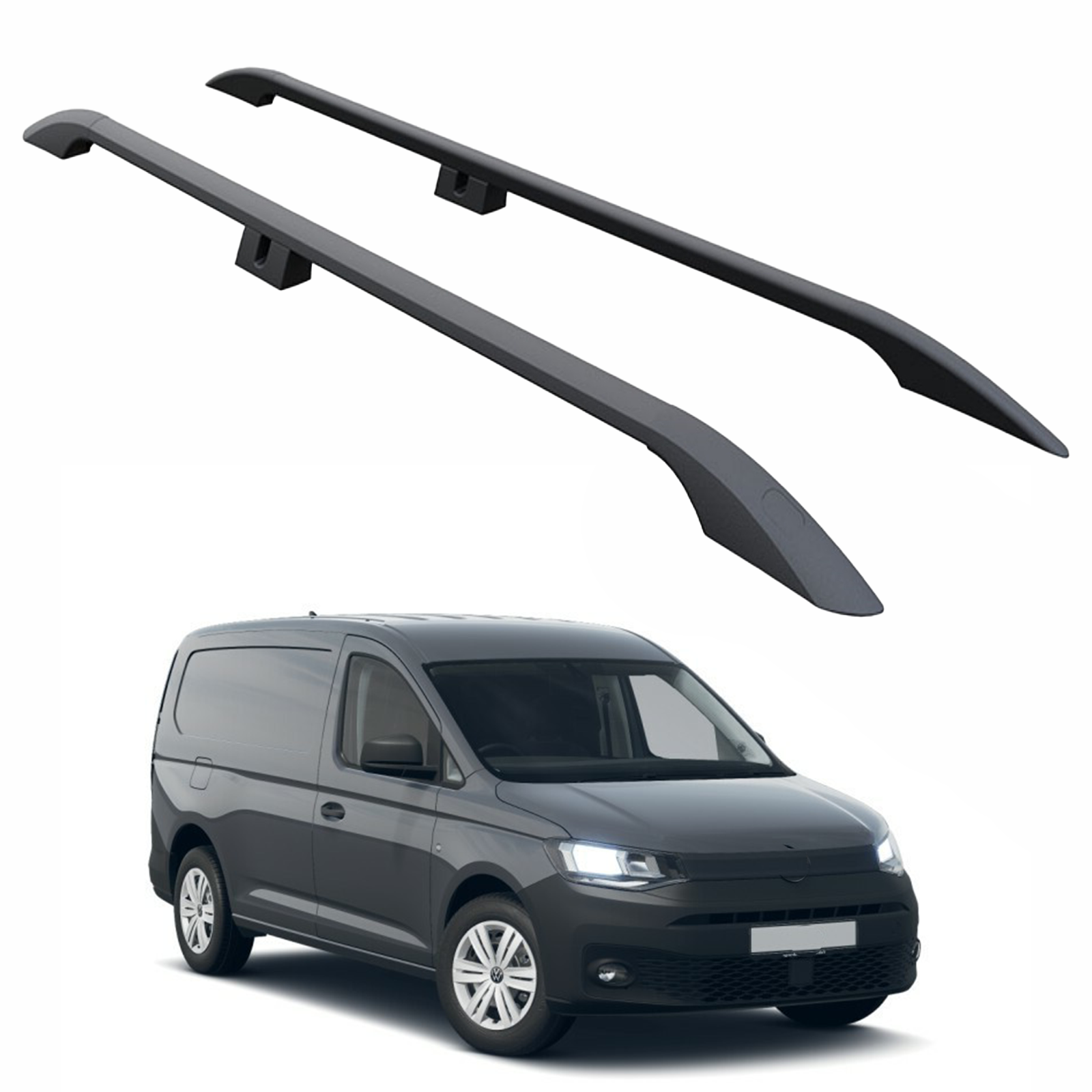 Volkswagen Caddy V 2020-2025 Araç Üstü Alüminyum Tavan Yan Rayları Plus Serisi - Siyah