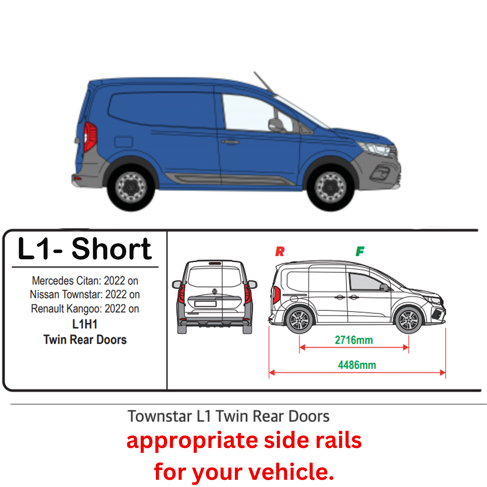 Nissan Townstar L1 (2021-2026) Alüminyum Tavan Yan Rayları, Plus, Gri