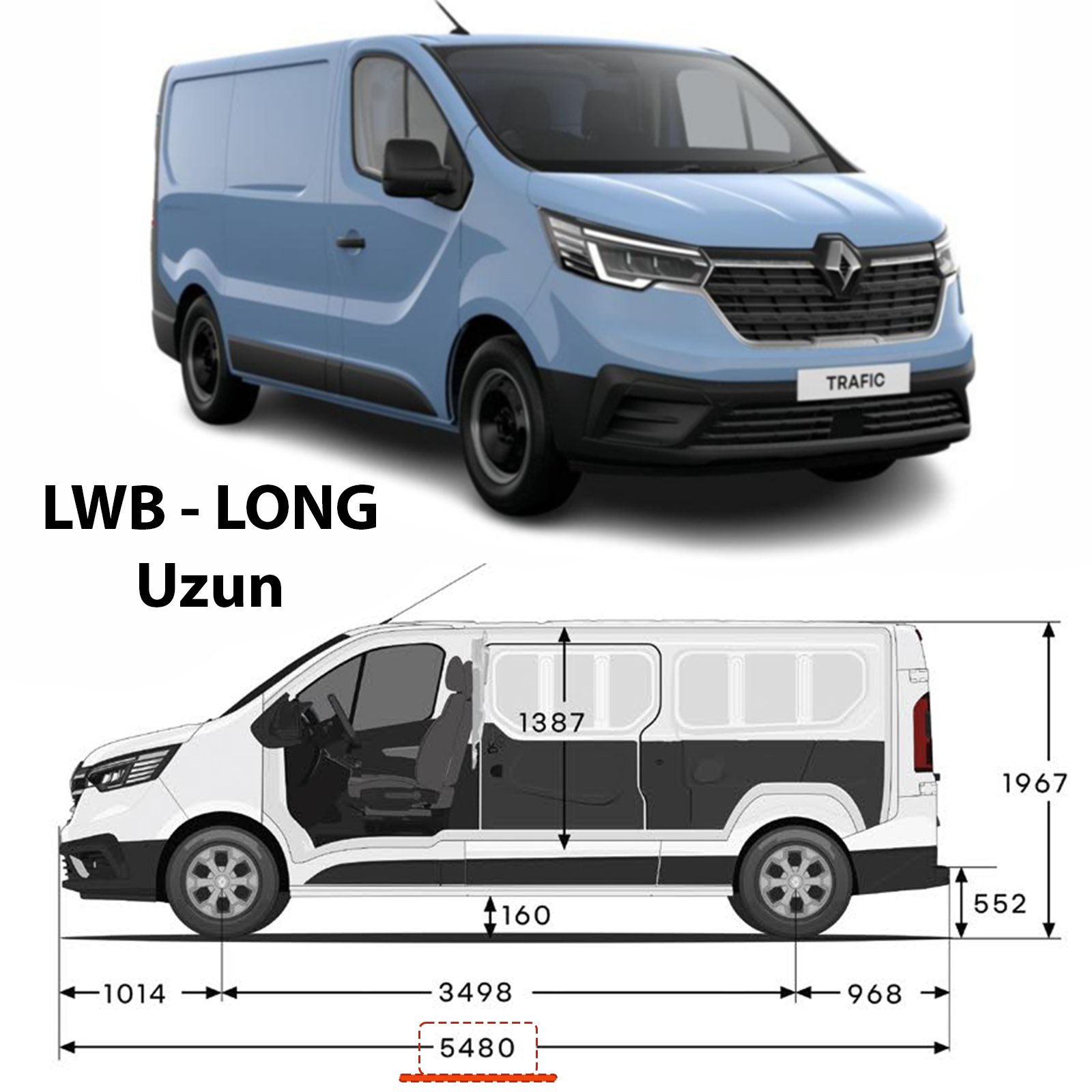 Renault Trafic X82 Uzun Şase (2014-2025) Araç Üstü Alüminyum Tavan Yan Rayları Plus Serisi - Gri