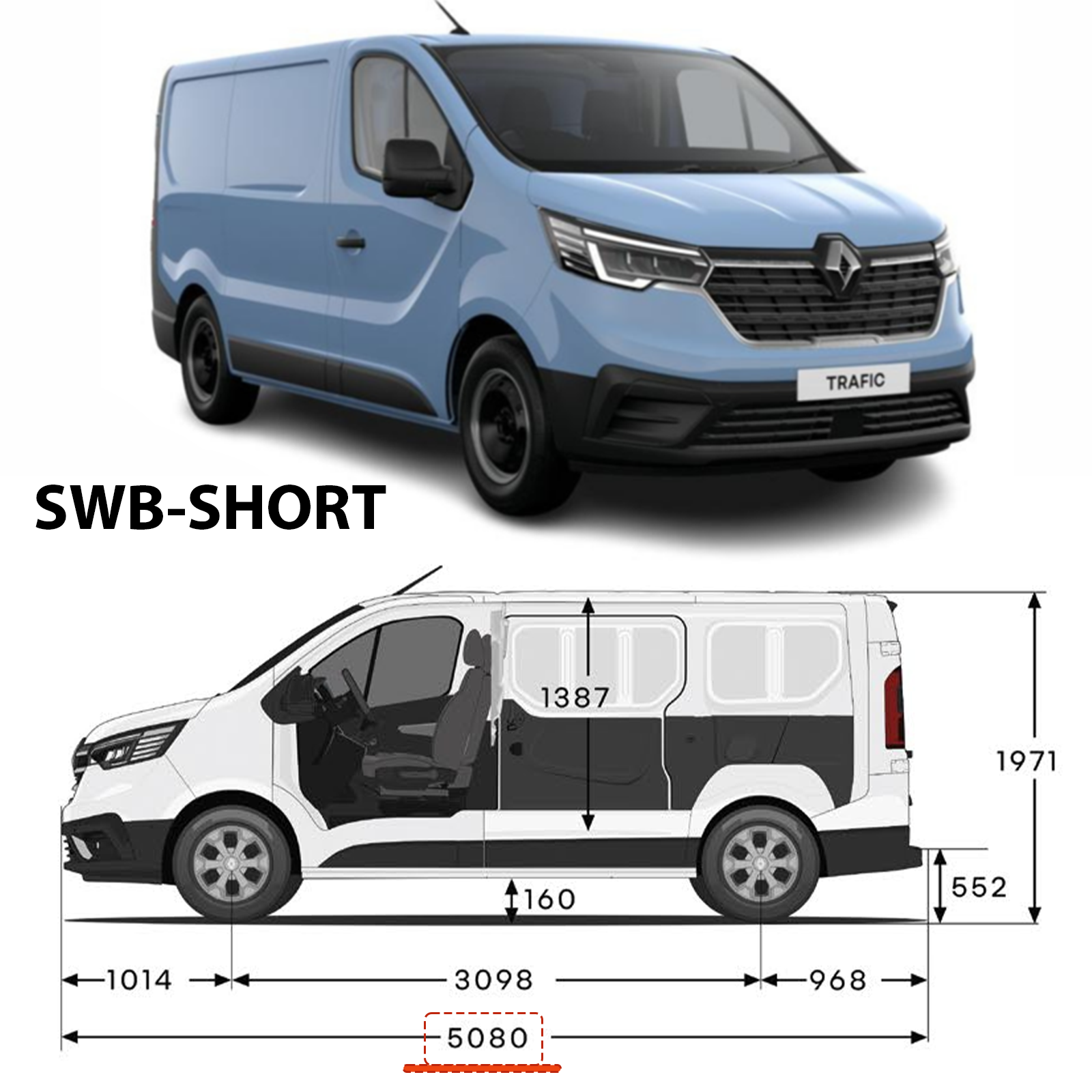 Renault Trafic X82 Kısa Şase (2014-2025) Araç Üstü Alüminyum Tavan Yan Rayları Plus Serisi - Gri